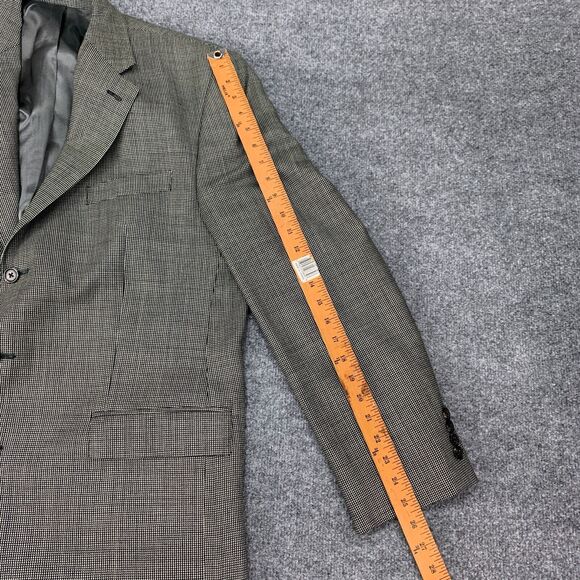 Vintage Ralph Lauren Blazer Mens 44 Long Beige Black Silk Wool Blend Houndstooth - Picture 8 of 14